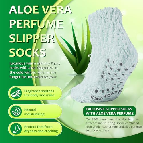 Revosoxs Fuzzy Grip Socks for Women Men,Thick Warm Slipper Cozy Fluffy Non Slip Ankle Hospital socks With Grips.（Pink+Grey+Green+Purple） - Image 5