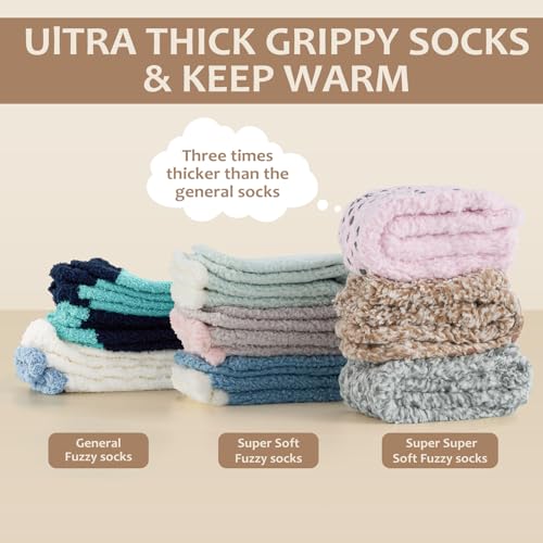 Revosoxs Fuzzy Grip Socks for Women Men,Thick Warm Slipper Cozy Fluffy Non Slip Ankle Hospital socks With Grips.（Pink+Grey+Green+Purple） - Image 2