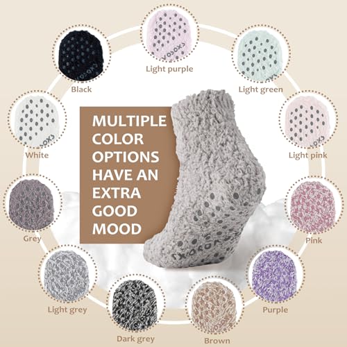Revosoxs Fuzzy Grip Socks for Women Men,Thick Warm Slipper Cozy Fluffy Non Slip Ankle Hospital socks With Grips.（Pink+Grey+Green+Purple） - Image 3