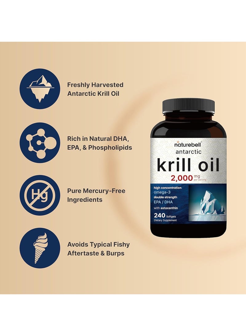 NatureBell Antarctic Krill Oil 2000mg Supplement 240 Softgels 3X Strength Natural Source of Omega 3s EPA 240mg + DHA 160mg + Astaxanthin 800mcg No Fishy Aftertaste Mercury Free & Non GMO  - Image 3