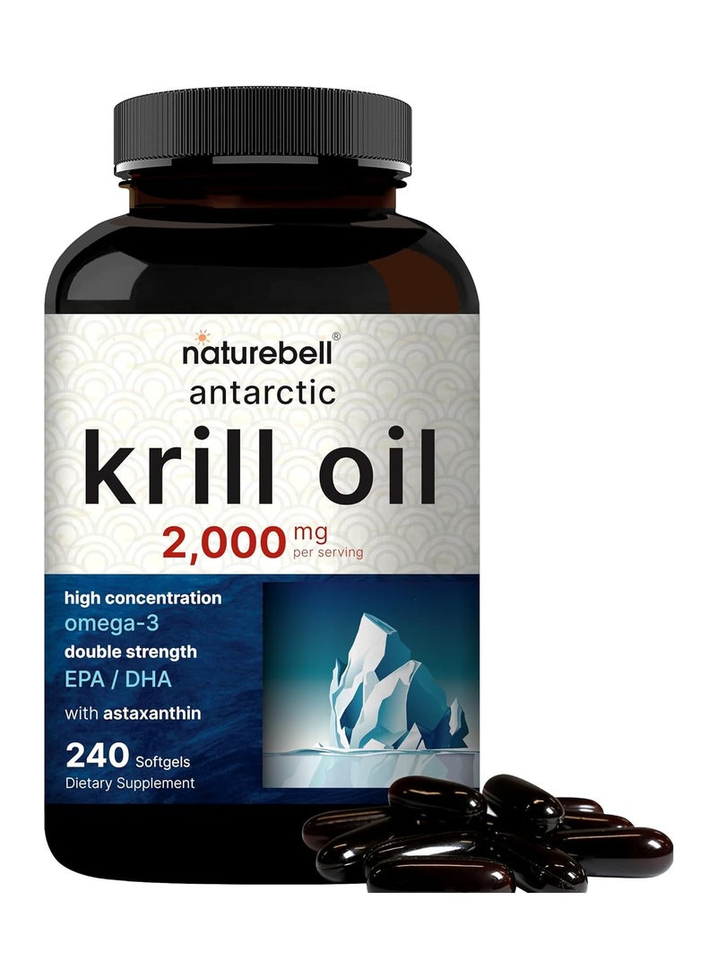 NatureBell Antarctic Krill Oil 2000mg Supplement 240 Softgels 3X Strength Natural Source of Omega 3s EPA 240mg + DHA 160mg + Astaxanthin 800mcg No Fishy Aftertaste Mercury Free & Non GMO  - Image 1