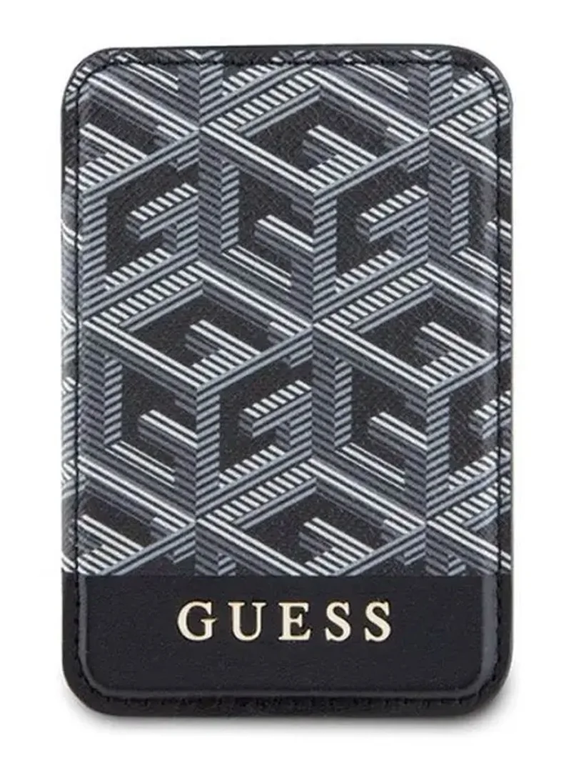 GUESS Magsafe Wallet Cardslot with Stand and Gcube Stripe Design / Secure Card Holder / High-Quality Phone Accessory - Black