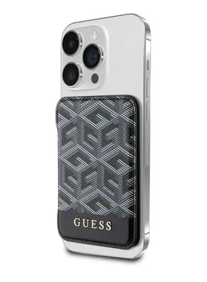 GUESS Magsafe Wallet Cardslot with Stand and Gcube Stripe Design / Secure Card Holder / High-Quality Phone Accessory - Black