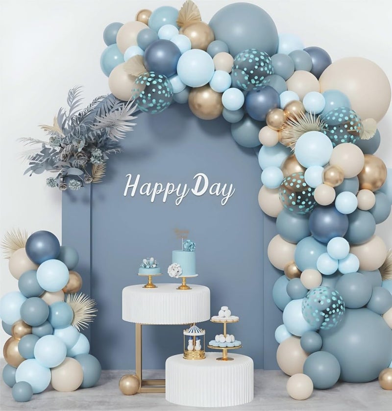 YOURS DECOR Happy Birthday Balloons Decoration Kit - 57 Pcs Dusty Blue, Sky Blue & Sand White Garland Set for Birthday Decoration | Birthday Party Decoration Set for Celebrations for Kids & Adults - Image 1