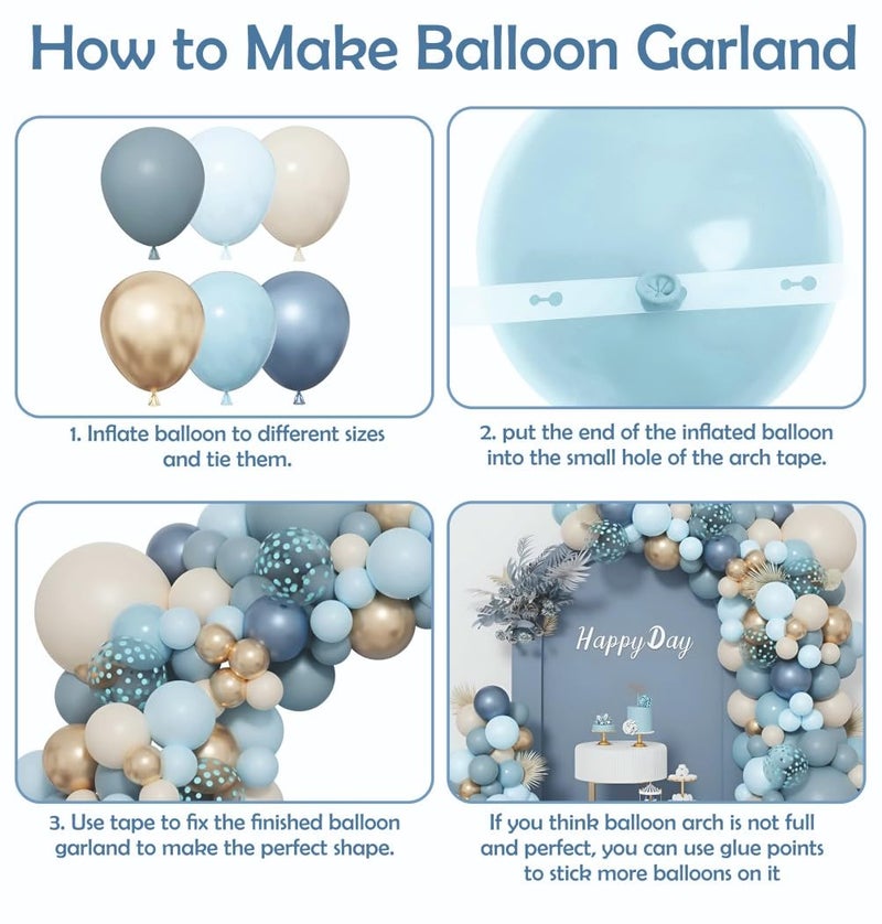 YOURS DECOR Happy Birthday Balloons Decoration Kit - 57 Pcs Dusty Blue, Sky Blue & Sand White Garland Set for Birthday Decoration | Birthday Party Decoration Set for Celebrations for Kids & Adults - Image 3