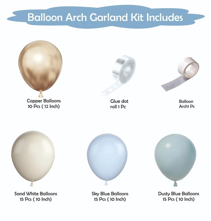 YOURS DECOR Happy Birthday Balloons Decoration Kit - 57 Pcs Dusty Blue, Sky Blue & Sand White Garland Set for Birthday Decoration | Birthday Party Decoration Set for Celebrations for Kids & Adults - Image 2