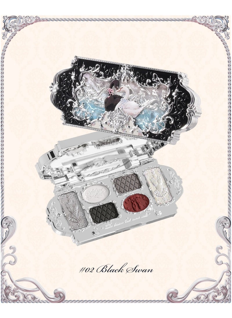 Swan Ballet 6-Color Eyeshadow Palette Delicate Matte Glow Shimmer Waterproof Eye Shadow Beauty Makeup Cosmetics, 6.5g (02 Black Swan)