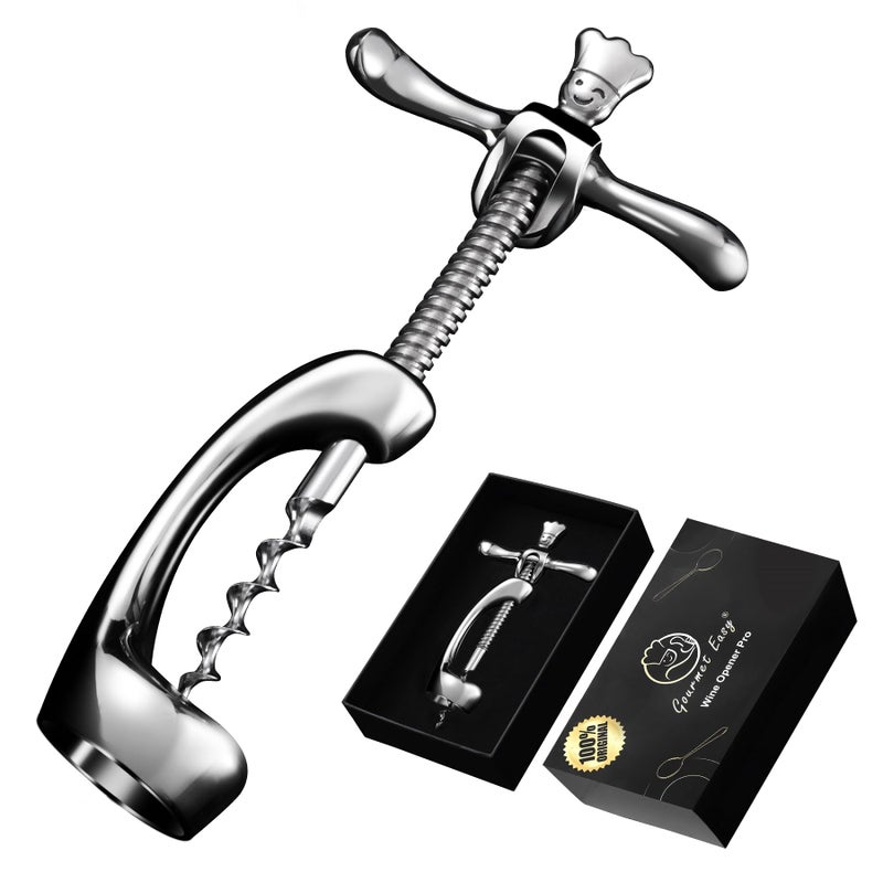 Gourmet Easy Wine Opener Deluxe, Heavy-Duty Bottle Opener for Easy Cork Removal, Manual Corkscrew for Smooth & Effortless Intact Wine Corks, Premium Corkscrew for Waiters, Bartenders & Home Use - Image 1