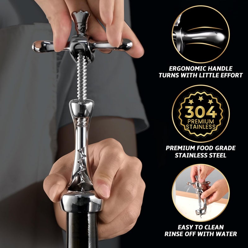 Gourmet Easy Wine Opener Deluxe, Heavy-Duty Bottle Opener for Easy Cork Removal, Manual Corkscrew for Smooth & Effortless Intact Wine Corks, Premium Corkscrew for Waiters, Bartenders & Home Use - Image 3