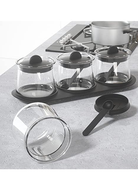 HUNGYAN HUNGYAN Condiment Jar Spice Container with Lids and Spoons Clear Glass Condiment Canisters Pots Seasoning Box Salt Container Sugar Bowl Set of 3 for Kitchen Counter Food Storage  - Image 3