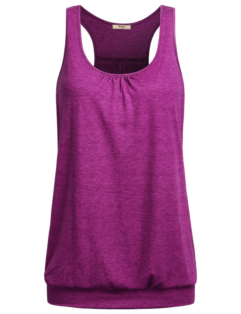 Miusey Yoga Tops, Ladies Sleeveless Scoop-Neck Cotton Loose Fit Racerback Sports Activewear Athletic Workout Tank Red X - Image 4