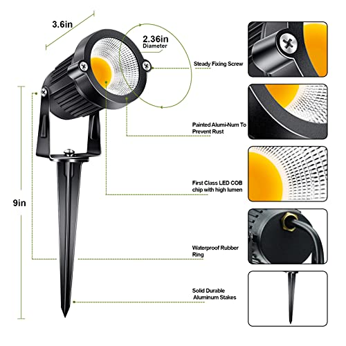 ALEDECO 5W Low Voltage Landscape Lights Outdoor 12V AC/DC LED Landscape Lighting 3000K Warm White Waterproof Garden Spotlights 500LM COB Landscape Pathway Lights for Yard,Tree (8Pack with Connectors) - Image 2