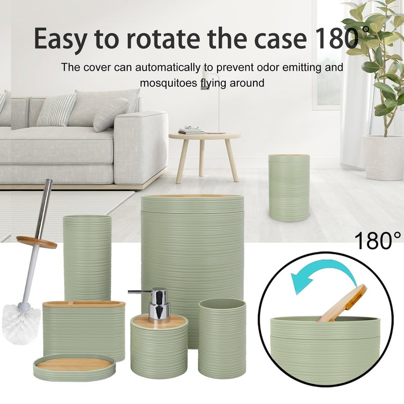CERBIOR Bathroom Accessories Set 6 Piece Bamboo Bath Ensemble Includes Soap Dispenser, Toothbrush Holder, Toothbrush Cup, Soap Dish for Decorative Countertop and Housewarming Gift, Sriral Green - Image 4