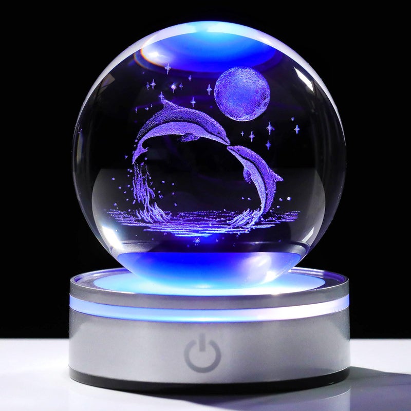 Movdyka 3D Crystal Ball Dolphin Gifts for Women Couples Laser Dolphin Statue Lamp Glass Animals Figurines Home Decor Snow Globes Dolphin Gifts for Girls on Birthday Christmas Anniversary  3158CM
