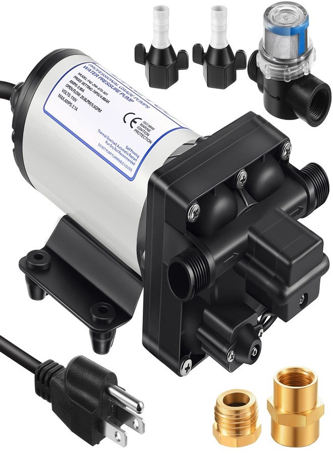 Dreyoo مضخة تعزيز ضغط الماء 110 فولت 5.5 جالون في الدقيقة 70 PSI، مضخة ماء صناعية ذاتية التحضير مع قابس كهربائي، ملحقات أنابيب موصل نحاسي فلتر مصفاة للمطبخ الحمام RV البحرية القافلة الحديقة (أسود) - Image 1