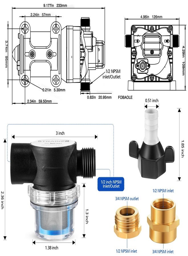 Dreyoo مضخة تعزيز ضغط الماء 110 فولت 5.5 جالون في الدقيقة 70 PSI، مضخة ماء صناعية ذاتية التحضير مع قابس كهربائي، ملحقات أنابيب موصل نحاسي فلتر مصفاة للمطبخ الحمام RV البحرية القافلة الحديقة (أسود) - Image 4