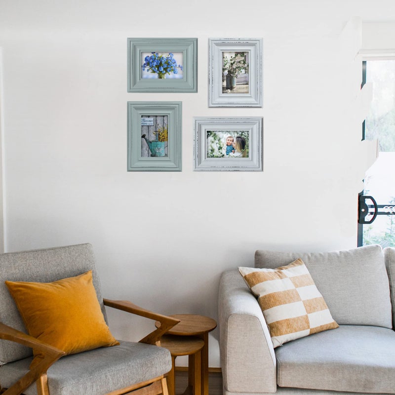 Buecasa Rustic 3.5x5 Inches Wooden Picture Frame Pack of 2 Vintage Cyan and White in Gift Box - Distressed Wood High Definition Glass Photo Frame Outside 6.1x7.7 Inches - 2 Way Display Tabletop or - Image 3