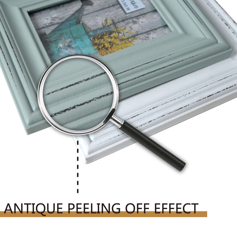 Buecasa Rustic 3.5x5 Inches Wooden Picture Frame Pack of 2 Vintage Cyan and White in Gift Box - Distressed Wood High Definition Glass Photo Frame Outside 6.1x7.7 Inches - 2 Way Display Tabletop or - Image 5