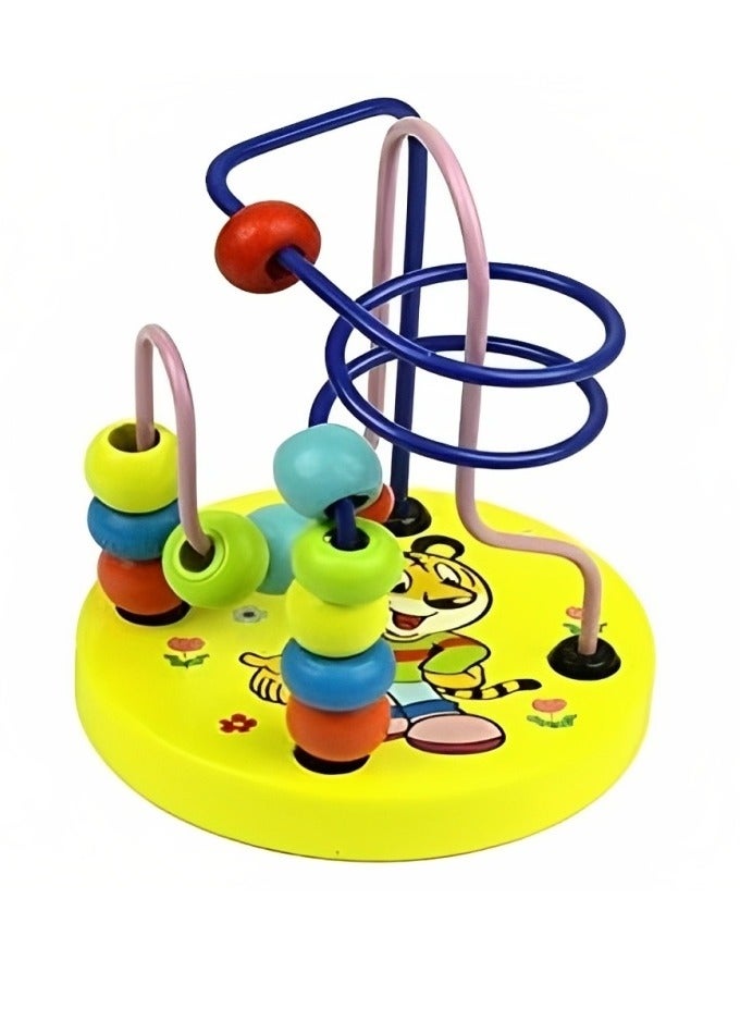 Montessori Wooden Toys Circles Round Bead Iron Wire, Early Educational Developmental Puzzle Games, Bead Maze Roller Coaster for Toddlers, Yellow Color - Image 1