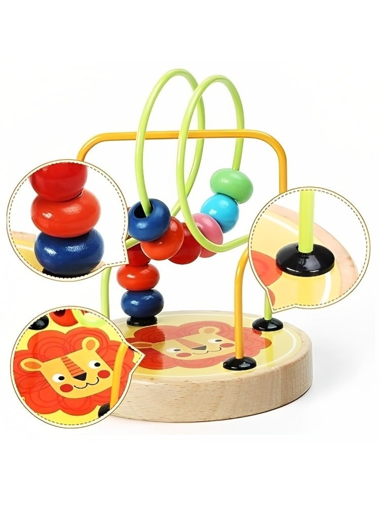 Montessori Wooden Toys Circles Round Bead Iron Wire, Early Educational Developmental Puzzle Games, Bead Maze Roller Coaster for Toddlers, Yellow Color - Image 4