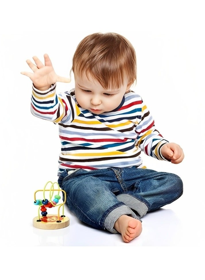 Montessori Wooden Toys Circles Round Bead Iron Wire, Early Educational Developmental Puzzle Games, Bead Maze Roller Coaster for Toddlers, Yellow Color - Image 5