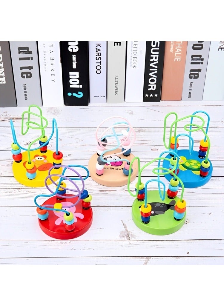 Montessori Wooden Toys Circles Round Bead Iron Wire, Early Educational Developmental Puzzle Games, Bead Maze Roller Coaster for Toddlers, Yellow Color - Image 2