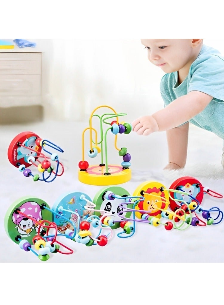 Montessori Wooden Toys Circles Round Bead Iron Wire, Early Educational Developmental Puzzle Games, Bead Maze Roller Coaster for Toddlers, Yellow Color - Image 3