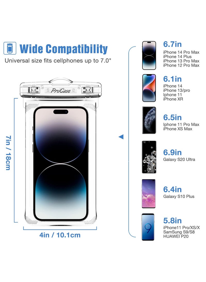 Procases Universal Waterproof 7 Inch Case Cellphone Dry Bag Pouch 2 Pack Clear  - Image 3