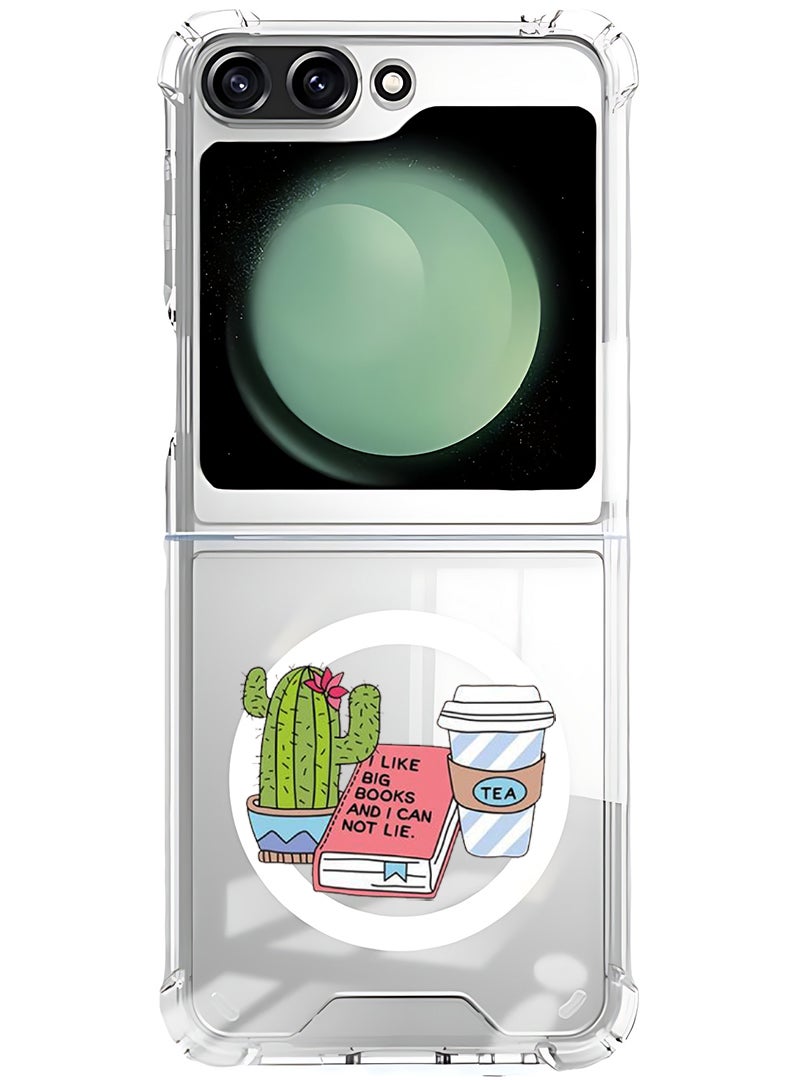 Theodor Magnetic Case for Samsung Galaxy Z Flip 6 Compatible with MagSafe Wireless Charging, Shockproof Phone Bumper Cover cactus coffee books - Image 1