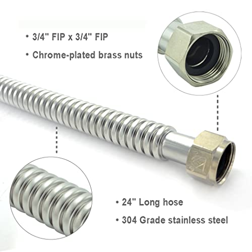TT FLEX Stainless Steel Corrugated Water Heater Connector Flexible for Water Heater Softener, 3/4" FIP x 3/4" FIP, 24" Length (2 Pack) - Image 2