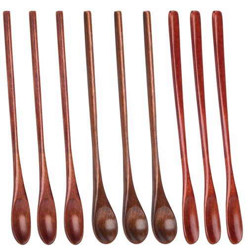 HANSGO 9PCS Wooden Honey Spoons, Mixing Coffee spoon with Long Handle for Jam Dessert Stirring - Image 1