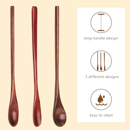 HANSGO 9PCS Wooden Honey Spoons, Mixing Coffee spoon with Long Handle for Jam Dessert Stirring - Image 4