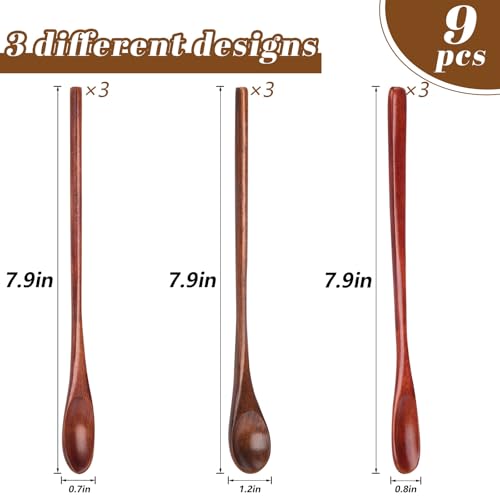 HANSGO 9PCS Wooden Honey Spoons, Mixing Coffee spoon with Long Handle for Jam Dessert Stirring - Image 2