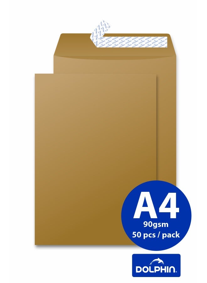 دولفين أظرف بنية دولفين مقاس A4 (9 × 12.75 إنش)، 90 جم ذاتية الإغلاق، عبوة 50 ظرفًا، صُنع في ماليزيا - Image 1