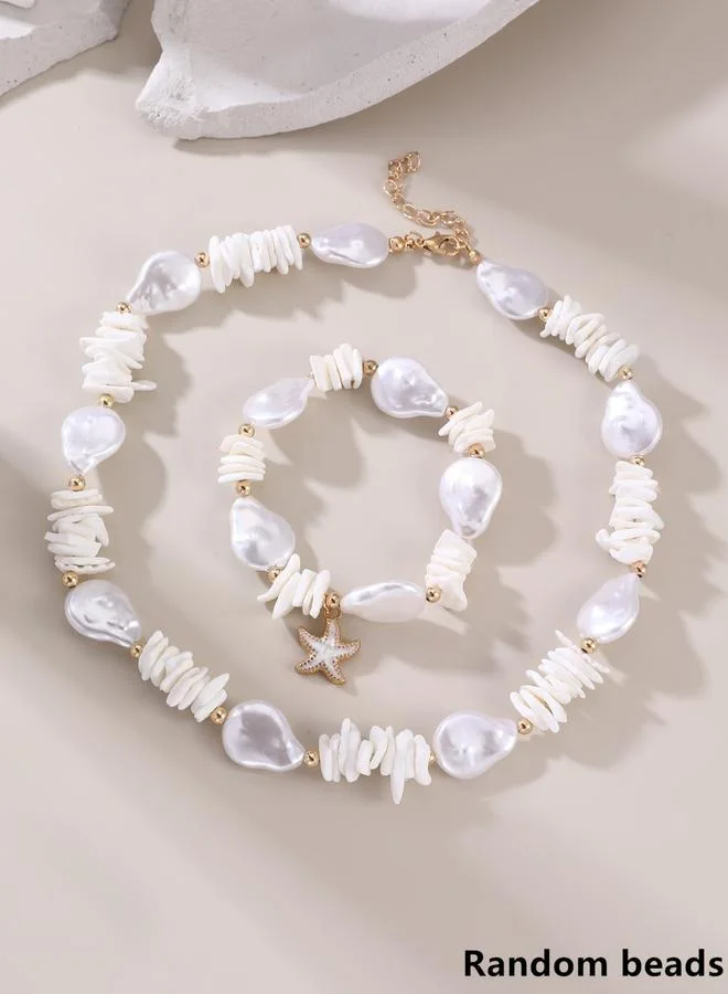 تايك تو طقم مجوهرات سوار وعقد بخرز صدف