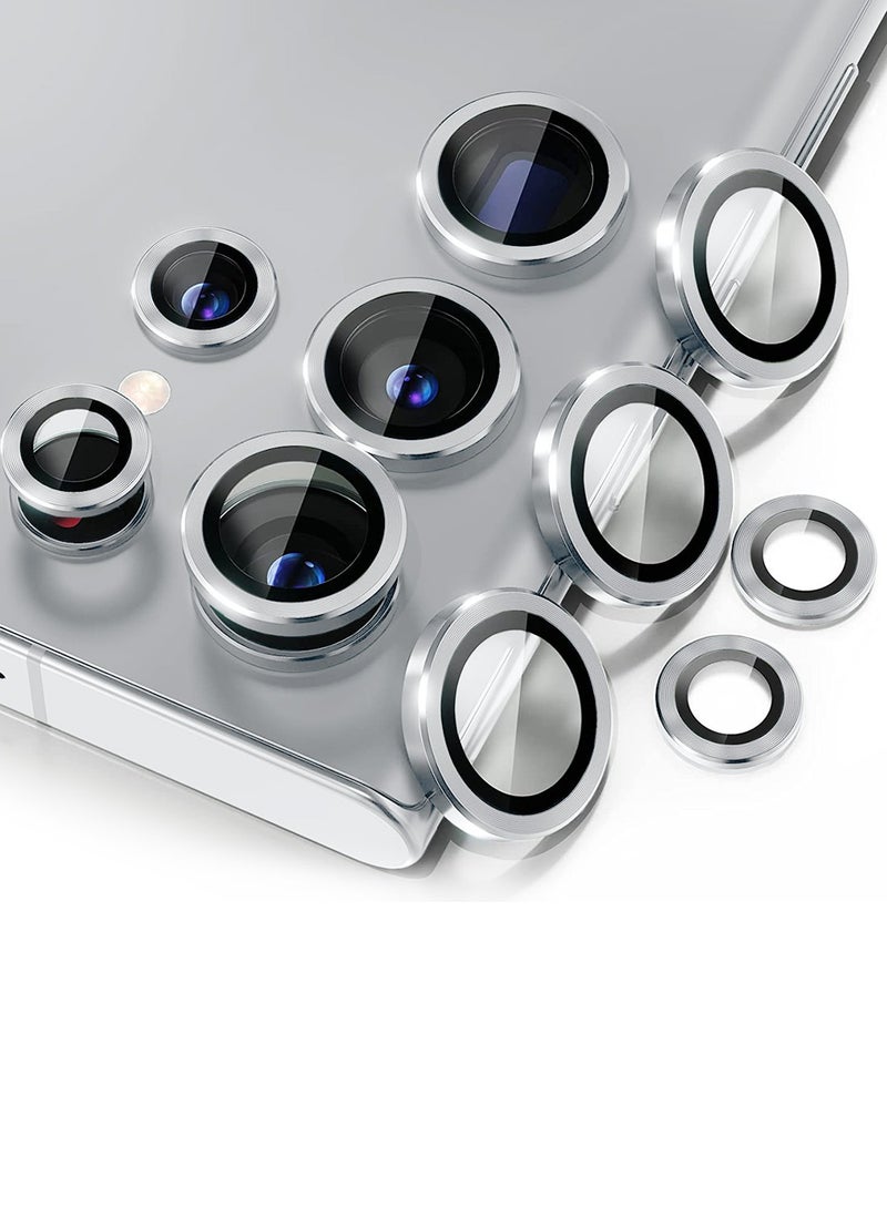 Wtech Samsung Galaxy S25 Ultra 2025 Premium Alloy Ring Camera Lens Tempered Glass Protector Shield - Titanium Silver - Image 1