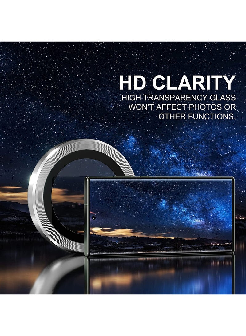 Wtech Samsung Galaxy S25 Ultra 2025 Premium Alloy Ring Camera Lens Tempered Glass Protector Shield - Titanium Silver - Image 3