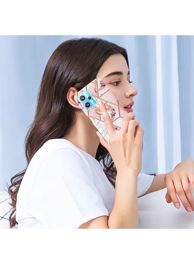 S-TOP Case For OPPO Realme 9 Pro 5G Splicing Marble Flower Pattern TPU Ring Holder Case - Image 4