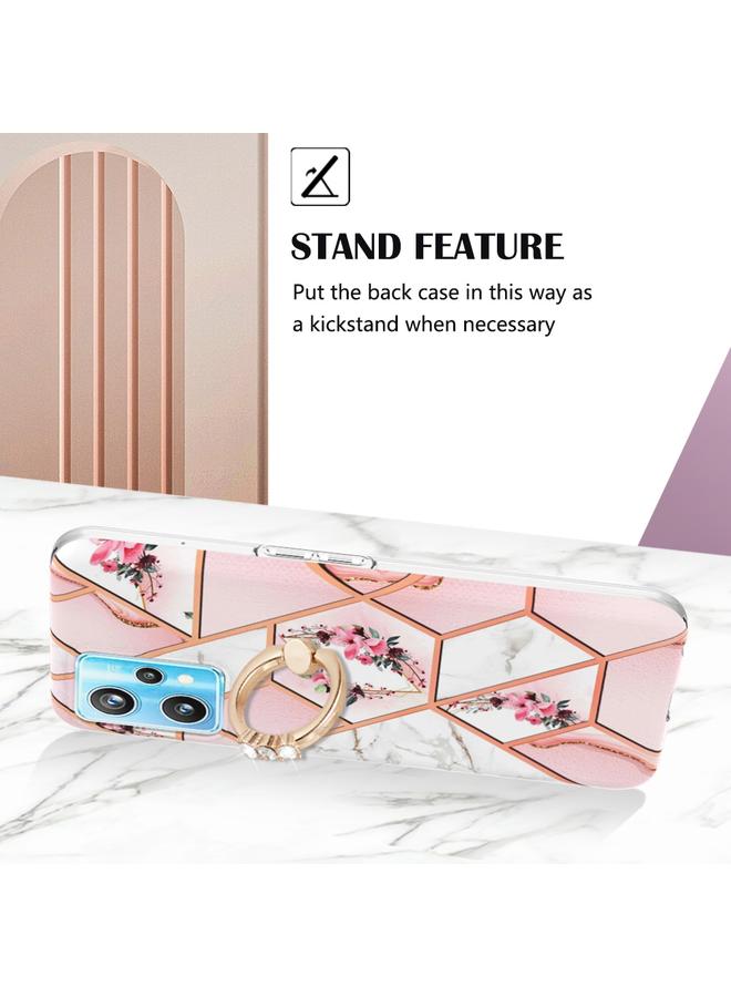 S-TOP Case For OPPO Realme 9 Pro 5G Splicing Marble Flower Pattern TPU Ring Holder Case - Image 3