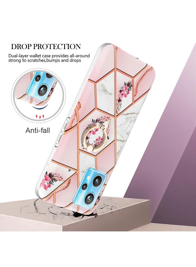 S-TOP Case For OPPO Realme 9 Pro 5G Splicing Marble Flower Pattern TPU Ring Holder Case - Image 2