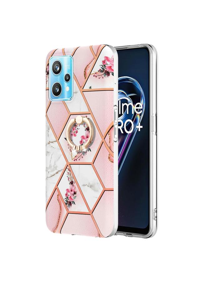S-TOP Case For OPPO Realme 9 Pro 5G Splicing Marble Flower Pattern TPU Ring Holder Case - Image 1