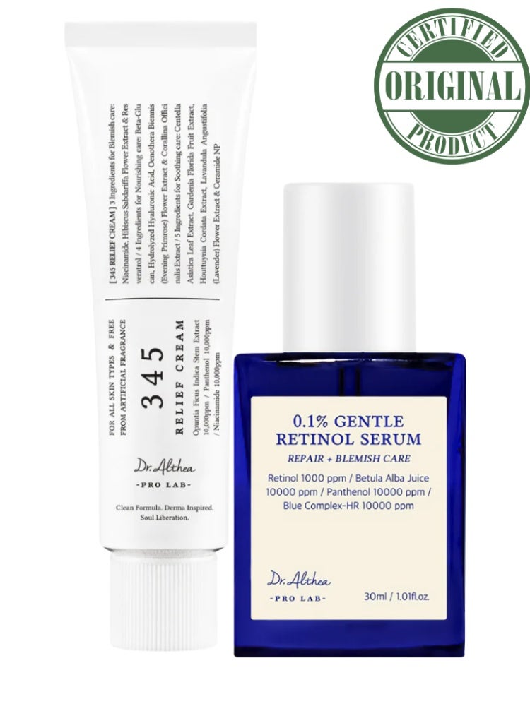 Dr.althea Early Aging, Fine Lines & Sensitive Skin Solution – Dr. Althea 345 Relief Cream + 0.1% Gentle Retinol Serum Anti-Aging & Skin Renewal Set - Image 1