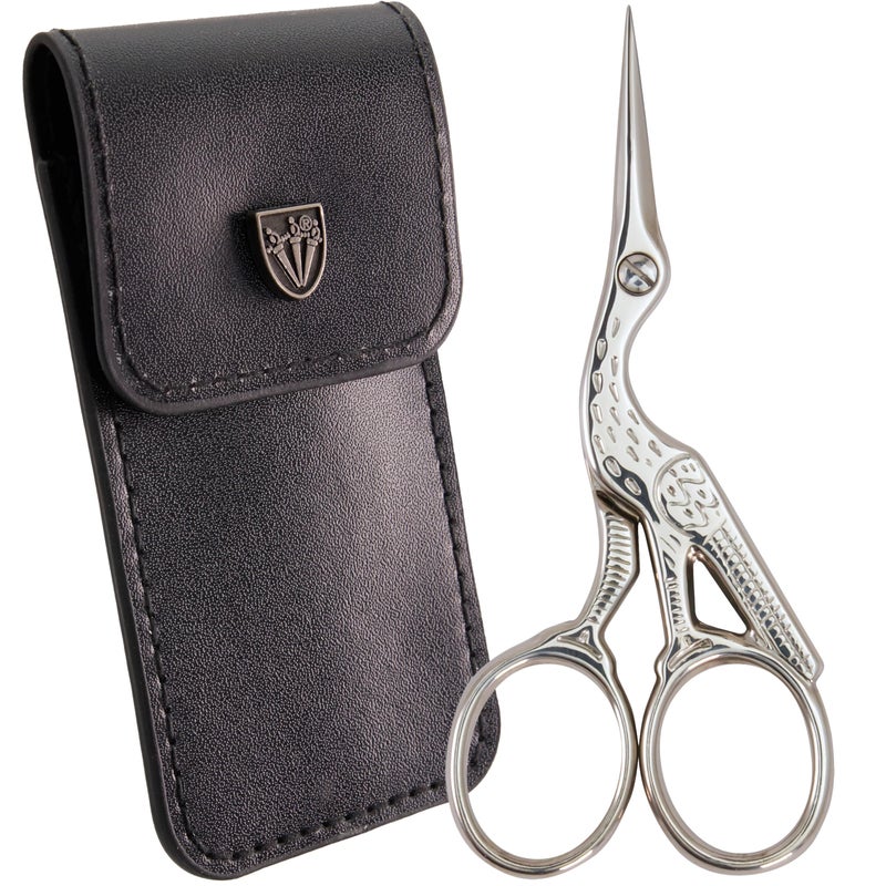 3 Swords Germany - Embroidery Scissors, Stork Scissors Shears for Art Work, Daily Use in Household, Sewing, crocheting, Art Work, Craft, needle work with black Synthetic Leather case - Image 1