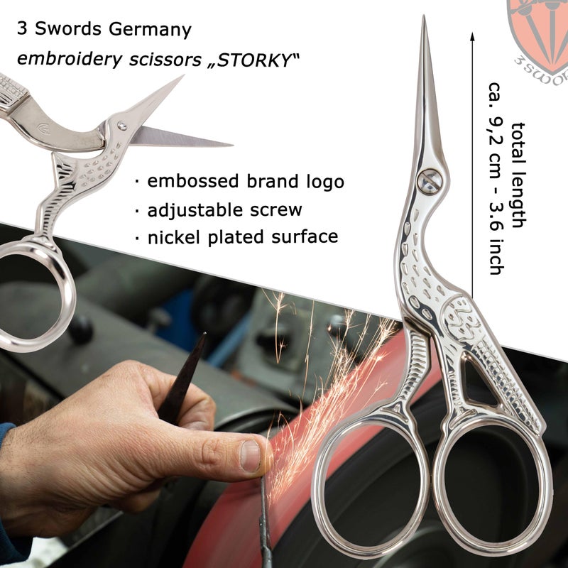 3 Swords Germany - Embroidery Scissors, Stork Scissors Shears for Art Work, Daily Use in Household, Sewing, crocheting, Art Work, Craft, needle work with black Synthetic Leather case - Image 5