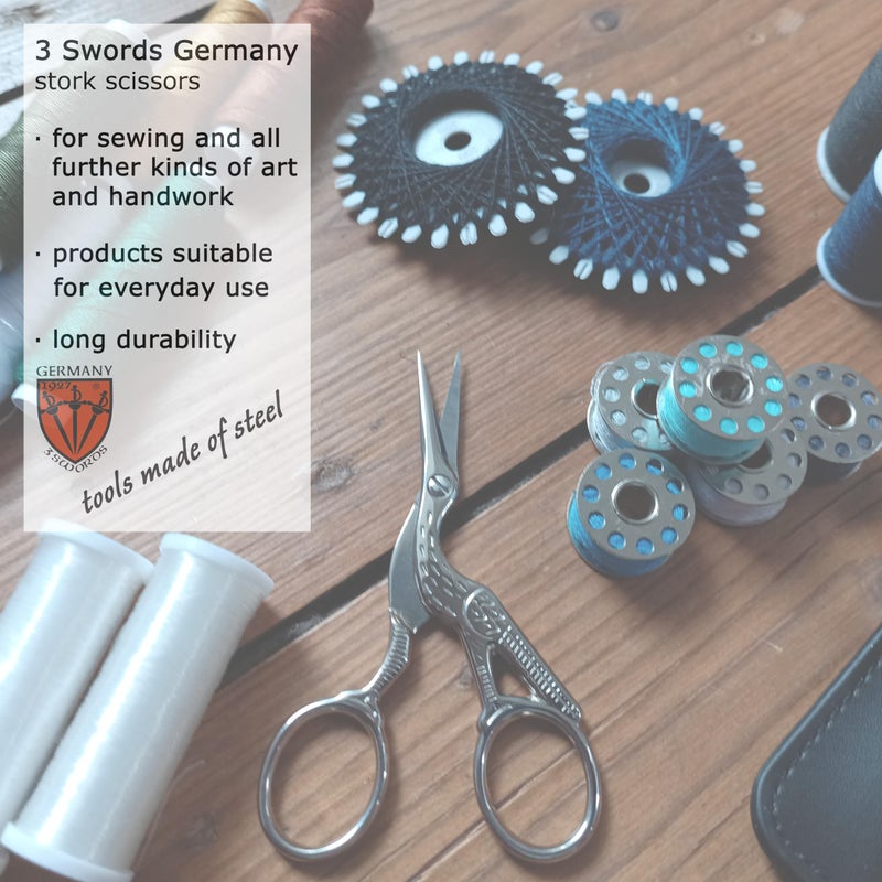 3 Swords Germany - Embroidery Scissors, Stork Scissors Shears for Art Work, Daily Use in Household, Sewing, crocheting, Art Work, Craft, needle work with black Synthetic Leather case - Image 4