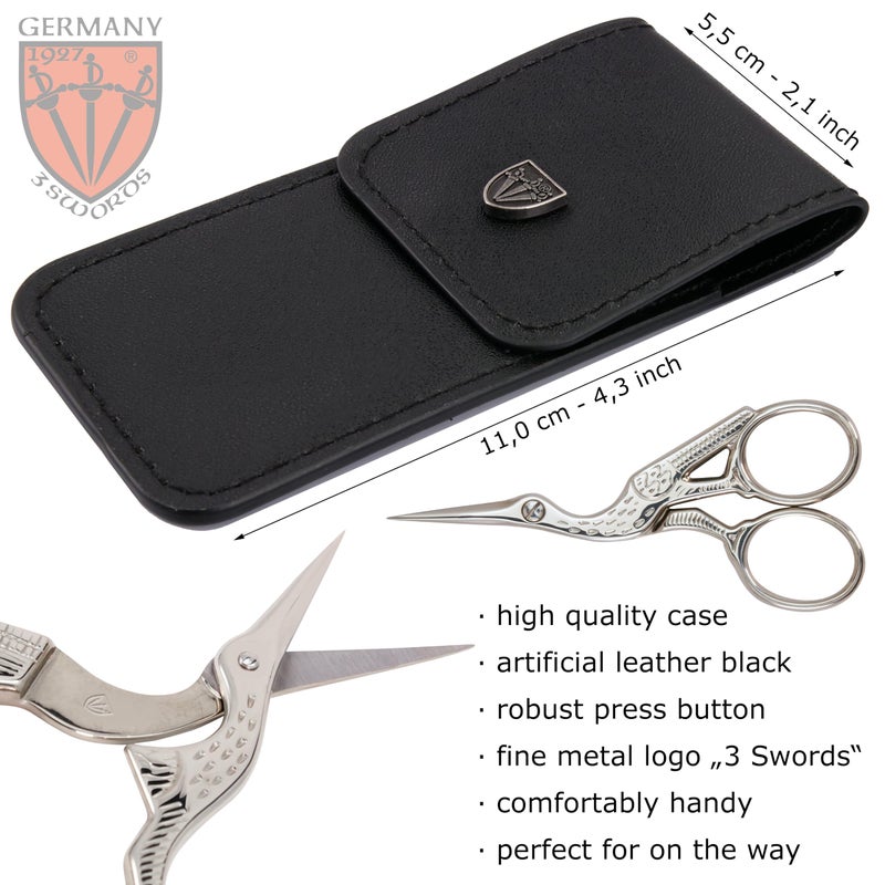 3 Swords Germany - Embroidery Scissors, Stork Scissors Shears for Art Work, Daily Use in Household, Sewing, crocheting, Art Work, Craft, needle work with black Synthetic Leather case - Image 3