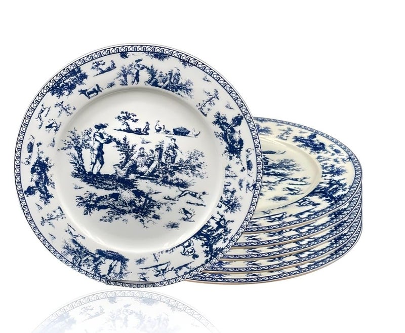 W&S CLASSICS Classic French Luxury Round Dinner Plates | 10.5 Inches Colorful Ceramic Flat Plates â€“ Set of 6| Large Serving Plates for Party | Dishes for Appetizer, Salad, Desert, Steak (Blue) - Image 1