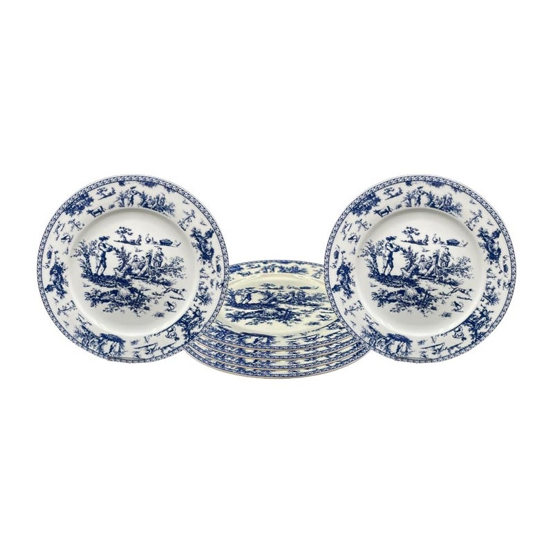 W&S CLASSICS Classic French Luxury Round Dinner Plates | 10.5 Inches Colorful Ceramic Flat Plates â€“ Set of 6| Large Serving Plates for Party | Dishes for Appetizer, Salad, Desert, Steak (Blue) - Image 2
