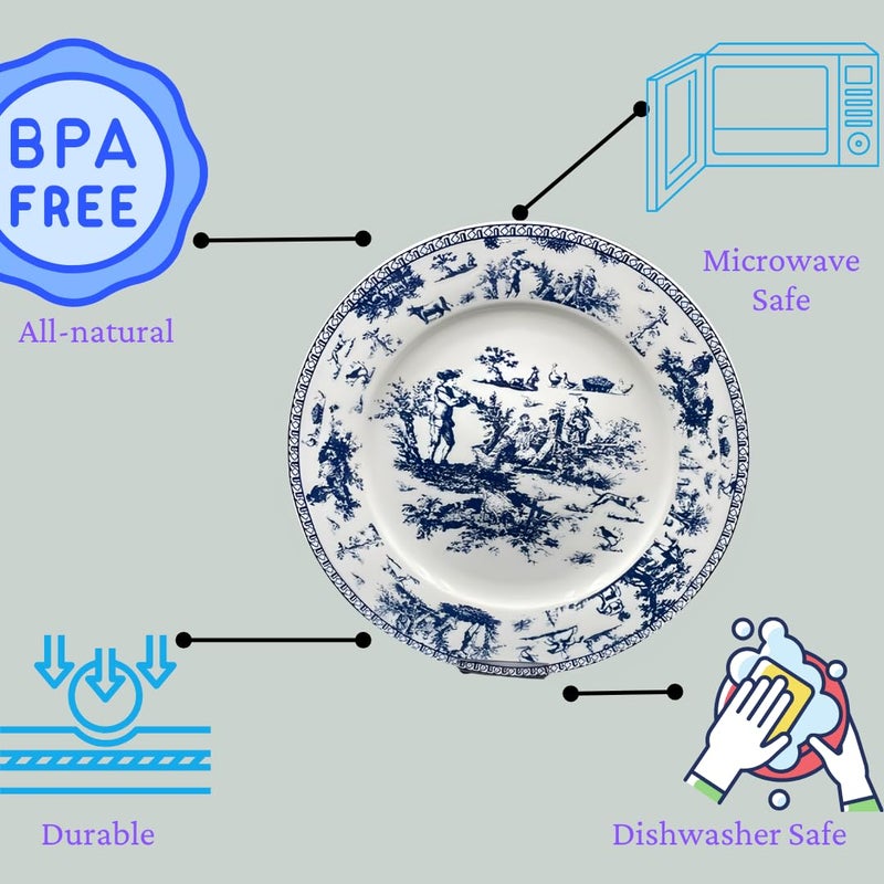 W&S CLASSICS Classic French Luxury Round Dinner Plates | 10.5 Inches Colorful Ceramic Flat Plates â€“ Set of 6| Large Serving Plates for Party | Dishes for Appetizer, Salad, Desert, Steak (Blue) - Image 3