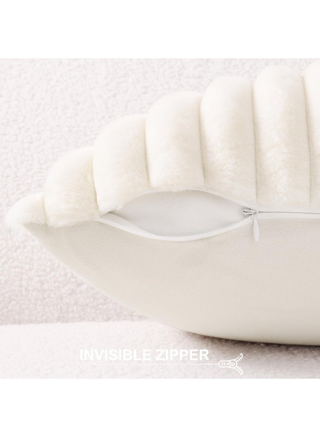 Pallene Faux Fur Plush Christmas Throw Pillow Covers 20x20 Set of 2, Luxury Soft Fluffy Striped Decorative Pillow Covers for Sofa, Couch, Living Room, Cream White - Image 3